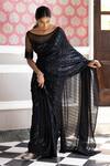 Basanti - Kapde Aur Koffee_Black Georgette Sequins, Swarovski Boat Embroidered Saree With Blouse_Online_at_Aza_Fashions