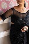 Buy_Basanti - Kapde Aur Koffee_Black Georgette Sequins, Swarovski Boat Embroidered Saree With Blouse_Online_at_Aza_Fashions