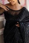 Shop_Basanti - Kapde Aur Koffee_Black Georgette Sequins, Swarovski Boat Embroidered Saree With Blouse_Online_at_Aza_Fashions