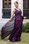 Buy_Basanti - Kapde Aur Koffee_Wine Georgette Embroidered Sequins V Neck Saree With Blouse _at_Aza_Fashions