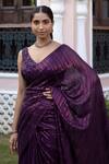 Basanti - Kapde Aur Koffee_Wine Georgette Embroidered Sequins V Neck Saree With Blouse _Online_at_Aza_Fashions