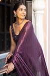 Basanti - Kapde Aur Koffee_Wine Georgette Embroidered Sequins V Neck Saree With Blouse _at_Aza_Fashions