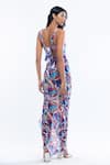 Shop_Mandira Wirk_Blue Chiffon And Lyrca Print Abstract Sweetheart Neck Bodysuit With Wrap _at_Aza_Fashions