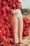 Buy_Bhumika Sharma_Beige Satin And Net Embroidery Zardozi & Pearl Sweetheart Neck Saree With Blouse _Online_at_Aza_Fashions