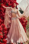 Shop_Bhumika Sharma_Beige Organza And Embroidery Tara Sweetheart Neck Cape Lehenga Set_Online_at_Aza_Fashions