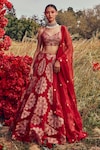 Buy_Bhumika Sharma_Red Organza And Embroidery Tara V Neck Lehenga Set_at_Aza_Fashions