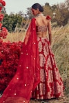 Shop_Bhumika Sharma_Red Organza And Embroidery Tara V Neck Lehenga Set_at_Aza_Fashions