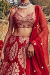 Buy_Bhumika Sharma_Red Organza And Embroidery Tara V Neck Lehenga Set_Online_at_Aza_Fashions