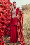 Shop_Bhumika Sharma_Red Georgette, Shantoon And Net Nejma Embroidery & Nurekha Print Round Kurta Set_Online_at_Aza_Fashions