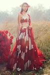 Bhumika Sharma_Red Organza And Embroidery Dahlia V Neck Lehenga Set _Online_at_Aza_Fashions