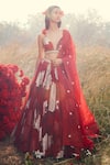 Buy_Bhumika Sharma_Red Organza And Embroidery Dahlia V Neck Lehenga Set _Online_at_Aza_Fashions