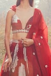 Shop_Bhumika Sharma_Red Organza And Embroidery Dahlia V Neck Lehenga Set _Online_at_Aza_Fashions