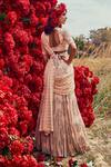 Shop_Bhumika Sharma_Beige Georgette, Shantoon And Net Tara Print & Pre-stitched Saree With Blouse _at_Aza_Fashions
