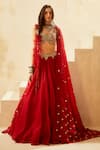 Buy_Bhumika Sharma_Red Organza Embroidery Sweetheart Neck Bridal Lehenga Set _at_Aza_Fashions