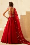 Shop_Bhumika Sharma_Red Organza Embroidery Sweetheart Neck Bridal Lehenga Set _at_Aza_Fashions