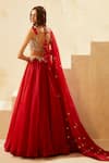 Bhumika Sharma_Red Organza Embroidery Sweetheart Neck Bridal Lehenga Set _Online_at_Aza_Fashions