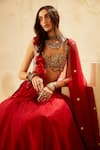 Buy_Bhumika Sharma_Red Organza Embroidery Sweetheart Neck Bridal Lehenga Set _Online_at_Aza_Fashions