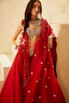 Bhumika Sharma_Red Organza Embroidery Sweetheart Neck Bridal Lehenga Set _at_Aza_Fashions