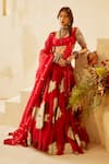 Bhumika Sharma_Red Organza Embroidery U Neck Bridal Lehenga Set _Online_at_Aza_Fashions