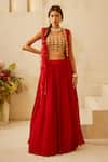 Buy_Bhumika Sharma_Red Georgette Embroidered Cape And Skirt Set _at_Aza_Fashions