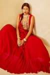 Bhumika Sharma_Red Georgette Embroidered Cape And Skirt Set _Online_at_Aza_Fashions