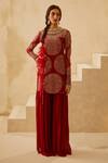 Buy_Bhumika Sharma_Red Georgette Round Printed Kurta And Pant Set _at_Aza_Fashions