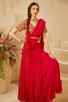 Shop_Bhumika Sharma_Red Chiffon Embroidery V Neck Pre-stitched Saree With Blouse _at_Aza_Fashions