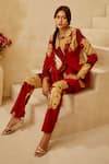 Bhumika Sharma_Red Georgette Embroidery Lapel Printed Blazer And Pant Set _Online_at_Aza_Fashions