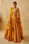 Buy_Bhumika Sharma_Yellow Raw Silk Embroidered Floral High Neck Zardozi Bridal Lehenga Set _at_Aza_Fashions