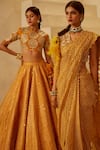 Shop_Bhumika Sharma_Yellow Raw Silk Embroidered Floral High Neck Zardozi Bridal Lehenga Set _at_Aza_Fashions