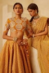 Bhumika Sharma_Yellow Raw Silk Embroidered Floral High Neck Zardozi Bridal Lehenga Set _Online_at_Aza_Fashions