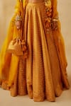 Shop_Bhumika Sharma_Yellow Raw Silk Embroidered Floral High Neck Zardozi Bridal Lehenga Set _Online_at_Aza_Fashions