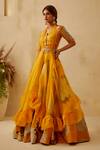Buy_Bhumika Sharma_Yellow Raw Silk, Organza, Shantoon Floral, Mirror Embroidered Blouse Lehenga Set_at_Aza_Fashions