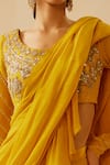 Shop_Bhumika Sharma_Yellow Chiffon Embroidered Floral Round Pre-draped Ruffle Saree Set _at_Aza_Fashions