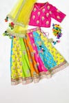 Shop_Bagichi_Multi Color Cotton Blend Dupion Hand Painted Chanderi Silk Lehenga Set  _at_Aza_Fashions