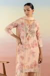 Buy_Basanti - Kapde Aur Koffee_Peach Cotton Embroidered Floral Notched Print Kurta Sharara Set _Online_at_Aza_Fashions