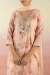 Shop_Basanti - Kapde Aur Koffee_Peach Cotton Embroidered Floral Notched Print Kurta Sharara Set _Online_at_Aza_Fashions