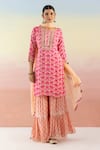 Buy_Basanti - Kapde Aur Koffee_Pink Cotton Embroidered Floral Round Print Kurta Sharara Set _at_Aza_Fashions