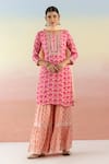 Basanti - Kapde Aur Koffee_Pink Cotton Embroidered Floral Round Print Kurta Sharara Set _Online_at_Aza_Fashions