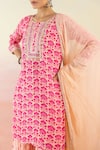 Buy_Basanti - Kapde Aur Koffee_Pink Cotton Embroidered Floral Round Print Kurta Sharara Set _Online_at_Aza_Fashions