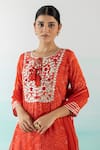 Buy_Basanti - Kapde Aur Koffee_Red Cotton Embroidered Bandhani Notched Print Kurta Set _Online_at_Aza_Fashions