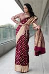 Buy_Neha & Tarun_Maroon Saree Pure Katan Silk Shirt Collar With _at_Aza_Fashions