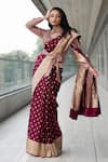 Neha & Tarun_Maroon Saree Pure Katan Silk Shirt Collar With _Online_at_Aza_Fashions