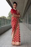 Neha & Tarun_Red Saree And Blouse Pure Katan Silk Mandarin Collar Satin With _Online_at_Aza_Fashions