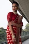 Shop_Neha & Tarun_Red Saree And Blouse Pure Katan Silk Mandarin Collar Satin With _Online_at_Aza_Fashions