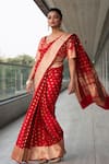 Buy_Neha & Tarun_Red Saree Pure Katan Silk Satin Scoop Neck With Blouse _at_Aza_Fashions