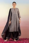 Buy_Basanti - Kapde Aur Koffee_Black Chanderi Silk Embroidered Floral Notched Printed Kurta Palazzo Set _at_Aza_Fashions