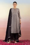 Basanti - Kapde Aur Koffee_Black Chanderi Silk Embroidered Floral Notched Printed Kurta Palazzo Set _Online_at_Aza_Fashions