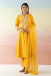 Buy_Basanti - Kapde Aur Koffee_Yellow Cotton Chanderi Embroidered Floral Notched Kurta Set _at_Aza_Fashions