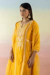 Buy_Basanti - Kapde Aur Koffee_Yellow Cotton Chanderi Embroidered Floral Notched Kurta Set _Online_at_Aza_Fashions